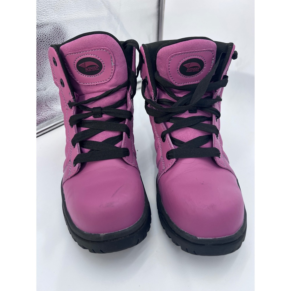 Avenger Womens Pink Leather Composite Toe Work Boots Metro Tall CN A774 Size 8.5